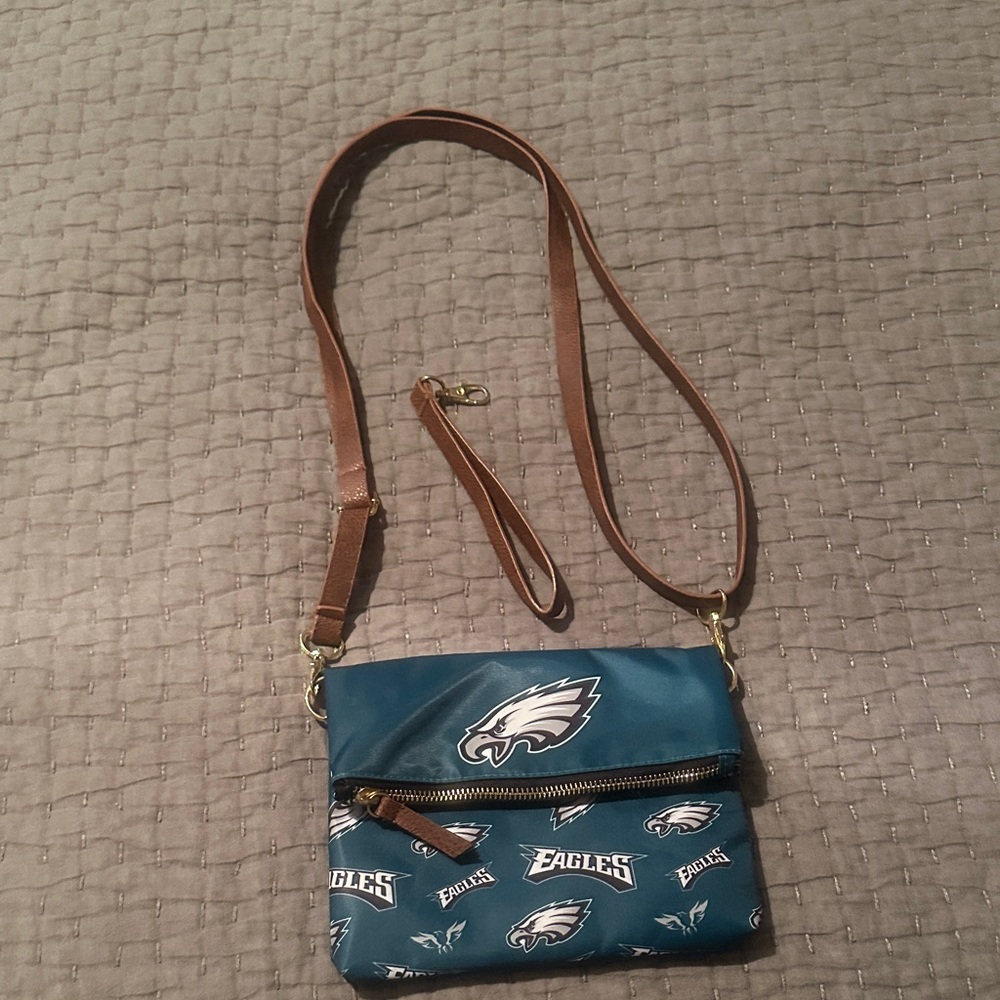 Teal Crossbody Bag with Brown Strap - Picture 2 of 7